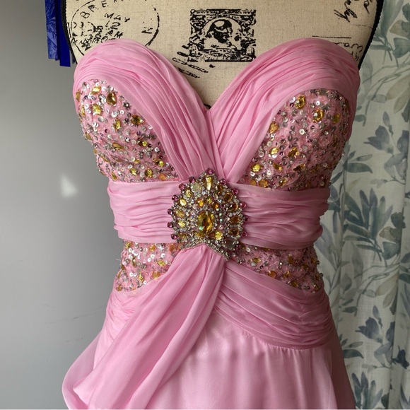 SOLD - DO NOT BUY y2k Tony Bowls le Gala Pink Beaded Fairy Prom Dress - sz 6 - Picture 7 of 14